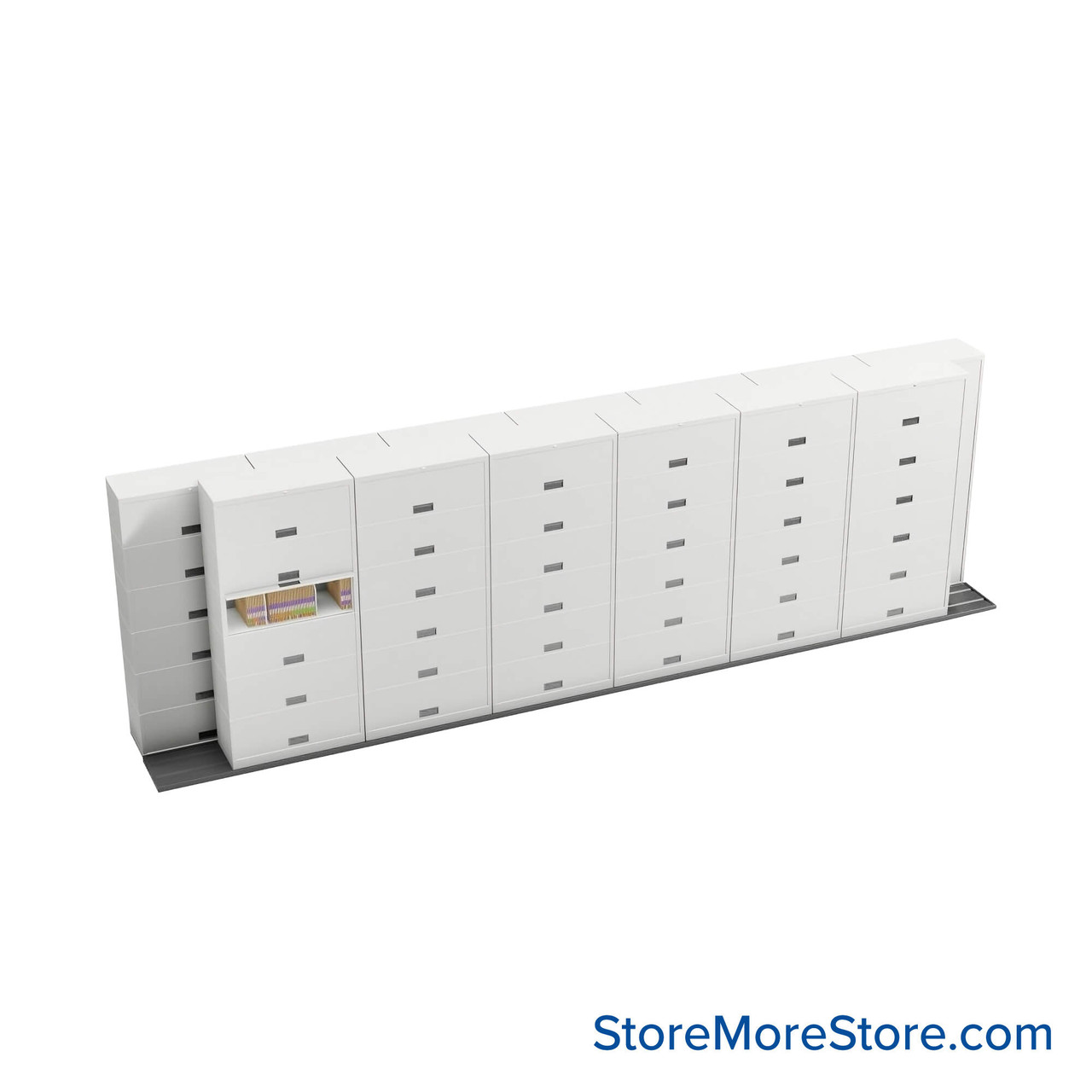 Sliding Flipper Door Cabinets, 260" W x 38" D x 81.5" H, Legal Storage, 36" Cabinet Width, 6 Levels