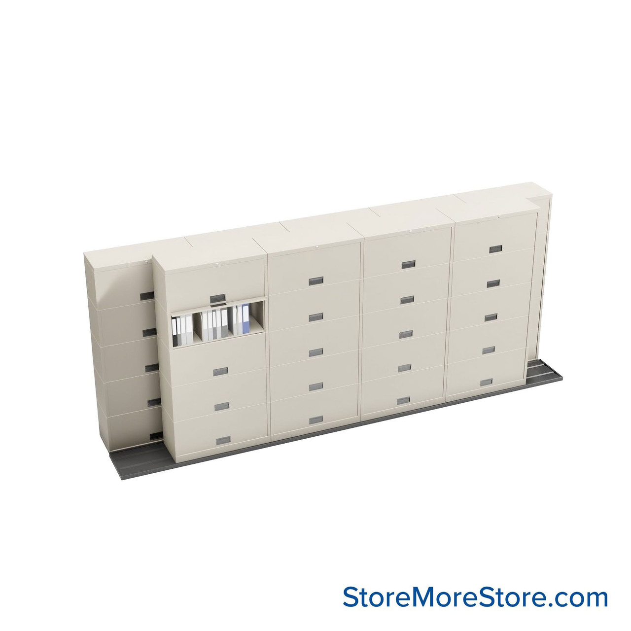 Sliding Flipper Door Cabinets, 184" W x 32.25" D x 79.5" H, Binder Storage, 36" Cabinet Width, 5 Levels