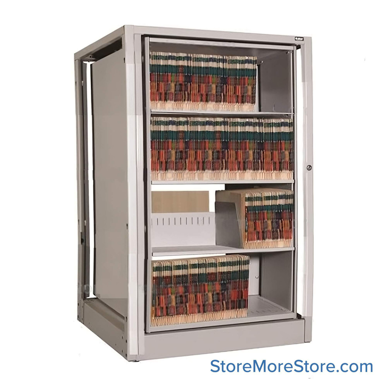Rotary File Cabinet, 30.75" W x 25" D x 51" H, Adder Unit, Open Shelves