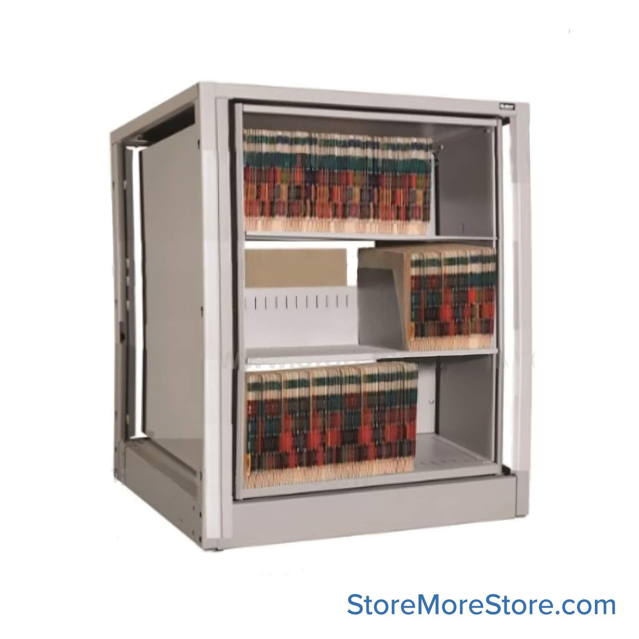 Rotary File Cabinet, 38.75" W x 31" D x 42" H, Adder Unit, Open Shelves