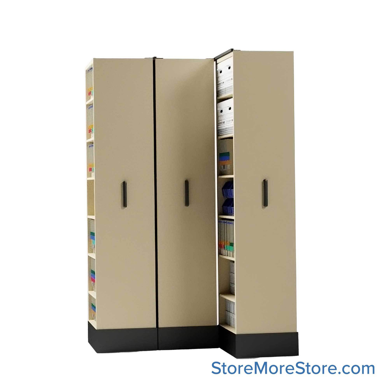 Retractable Shelving Systems, 49.5" W x 43" D x 91" H, 3 Pull-Out Units, 36" Shelf Width, 15" Shelf Depth