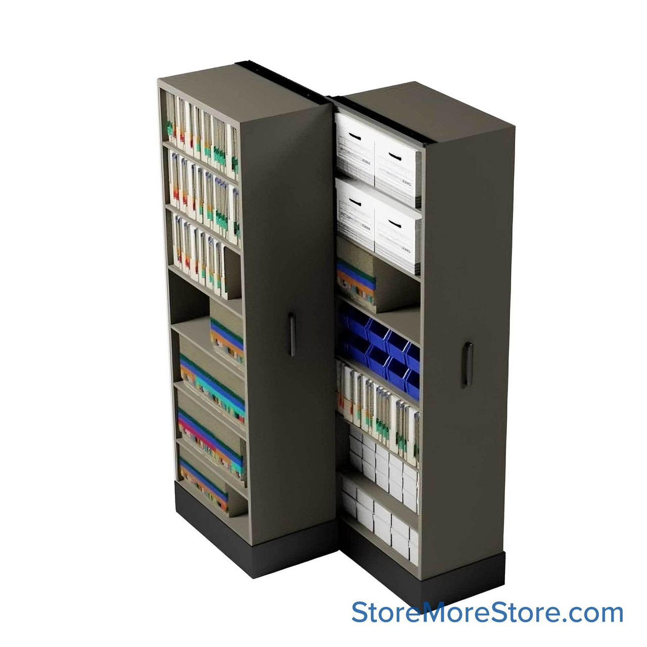 Retractable Shelving Systems, 33" W x 43" D x 82" H, 2 Pull-Out Units, 36" Shelf Width, 15" Shelf Depth