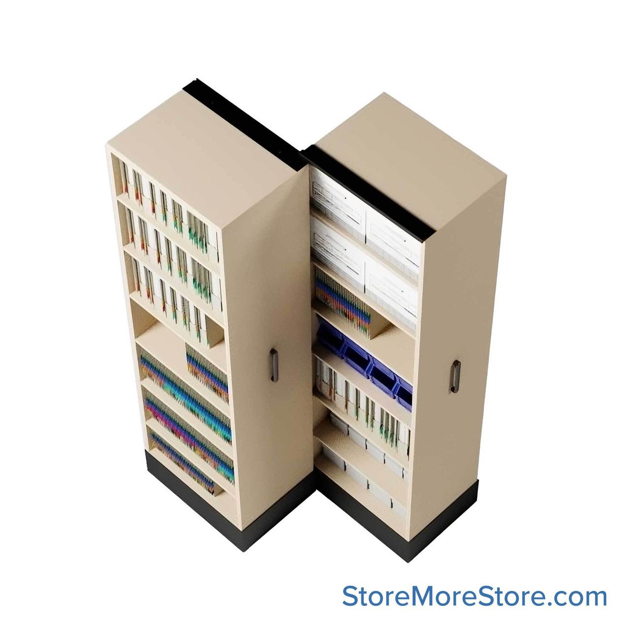 Retractable Shelving Systems, 33" W x 43" D x 91" H, 2 Pull-Out Units, 36" Shelf Width, 15" Shelf Depth