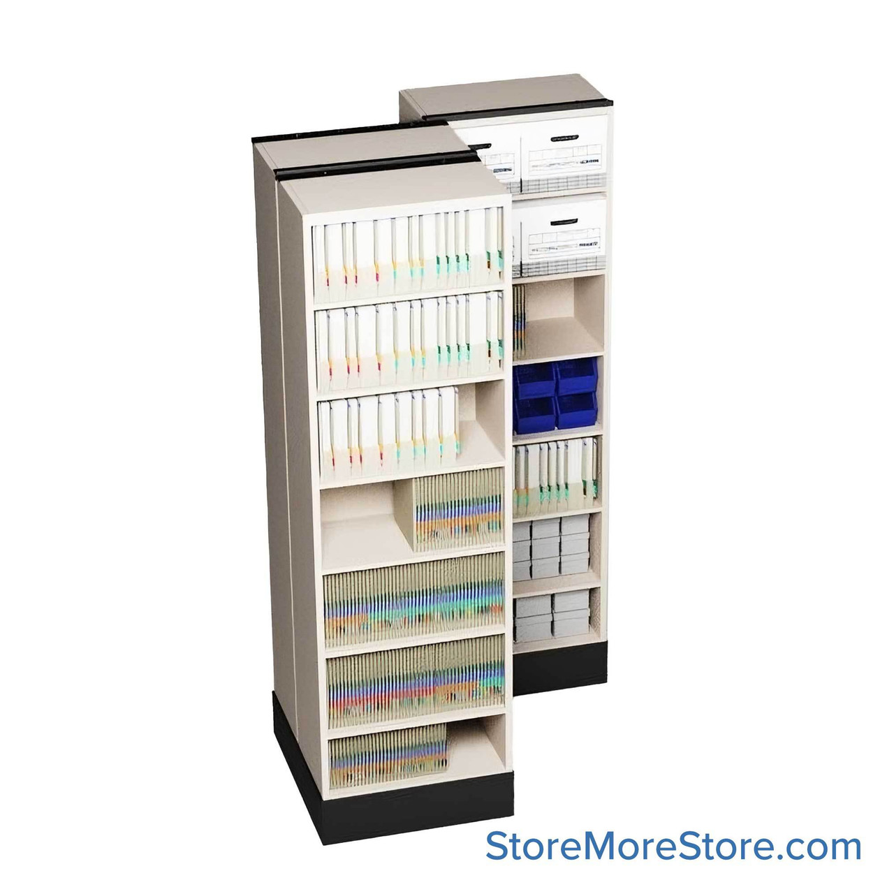 Retractable Shelving Systems, 40.5" W x 37" D x 82" H, 3 Pull-Out Units, 30" Shelf Width, 12" Shelf Depth