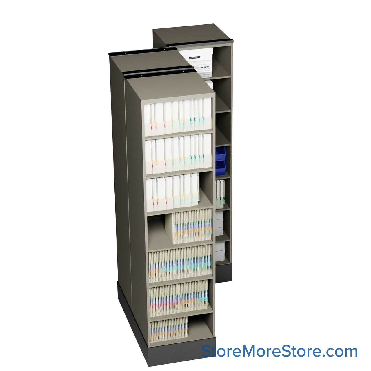 Retractable Shelving Systems, 58.5" W x 37" D x 91" H, 3 Pull-Out Units, 30" Shelf Width, 18" Shelf Depth
