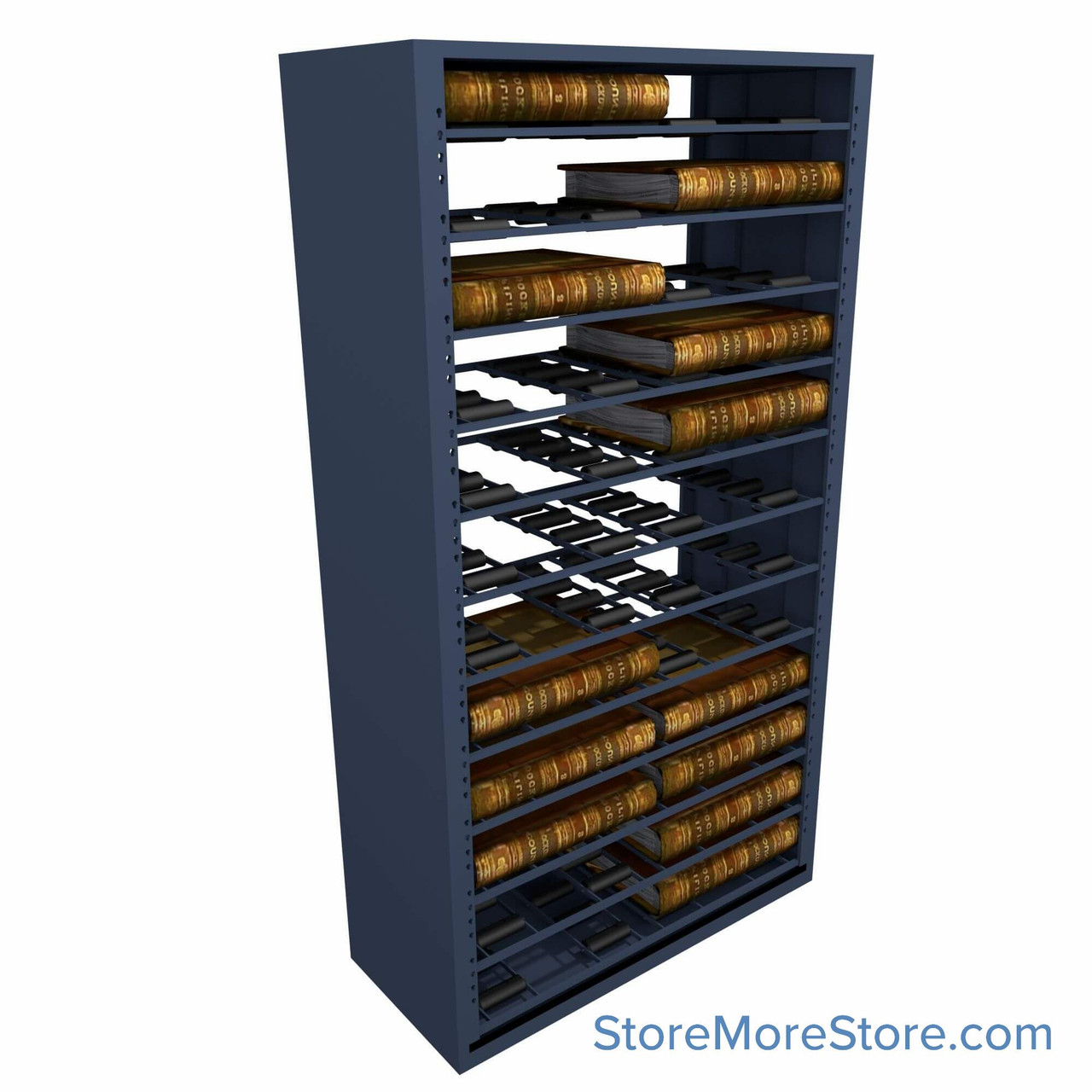 Deed Book Roller Shelving, 18" D x 76.25" H, 12 Openings