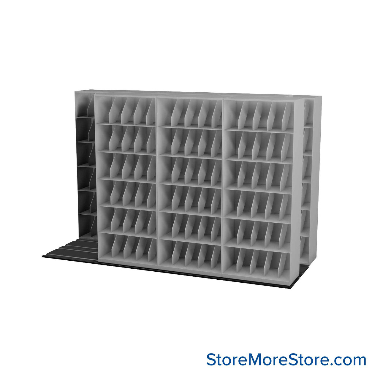 Mobile File Rack, 148" W x 60.75" D x 99.5" H, Fixed Dividers, 36" Shelf Width