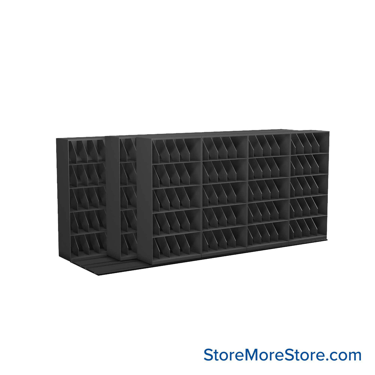 Mobile File Rack, 184" W x 60.75" D x 84.5" H, Fixed Dividers, 36" Shelf Width
