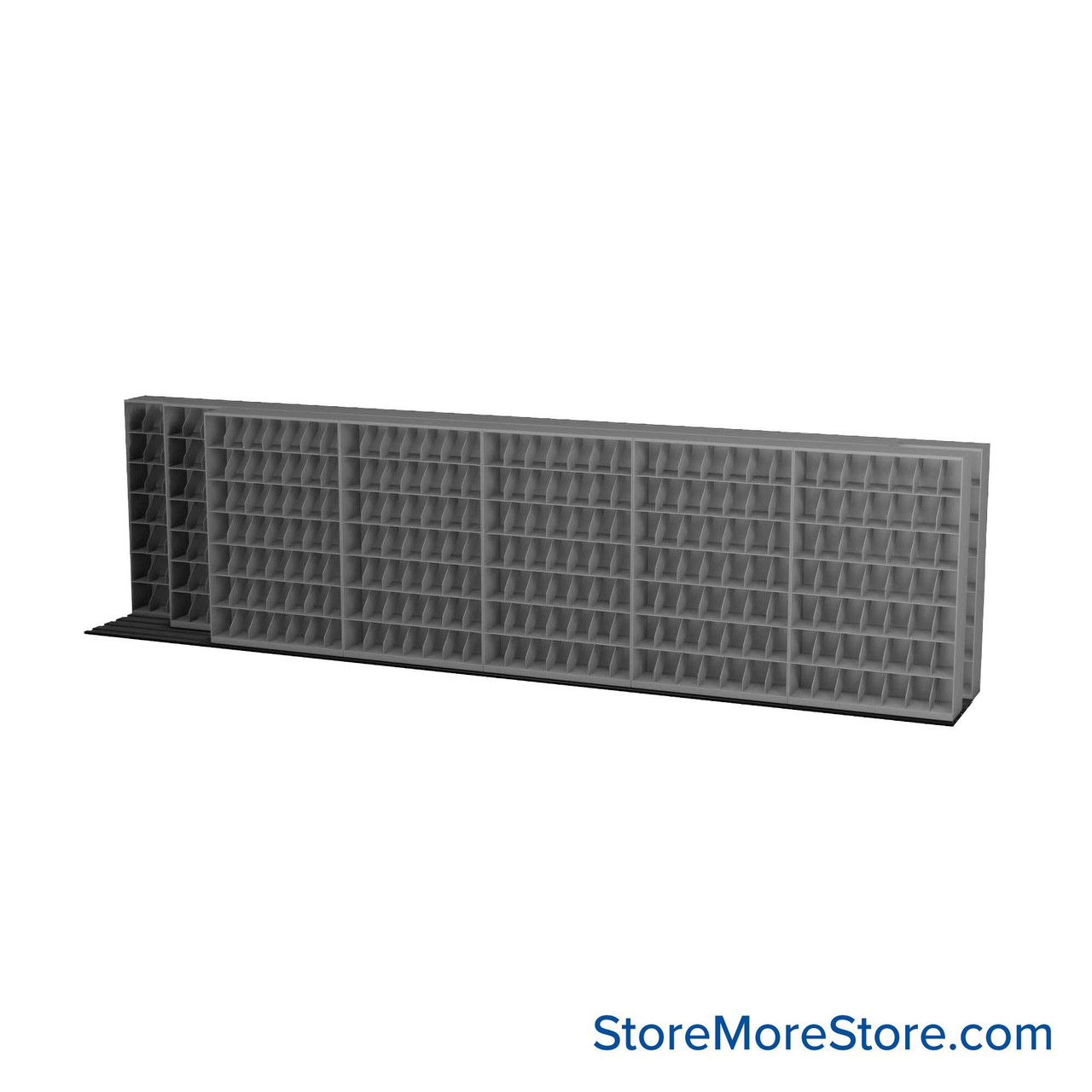 Mobile File Rack, 296" W x 51.75" D x 79.5" H, Fixed Dividers, 48" Shelf Width