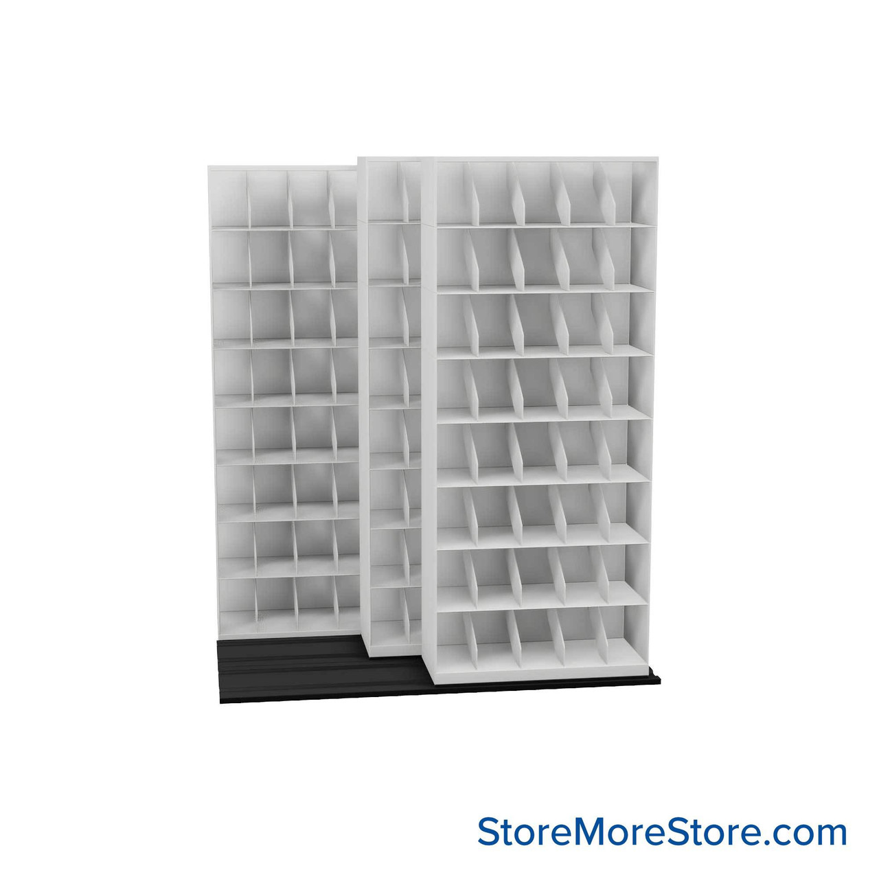 Mobile File Rack, 76" W x 51.75" D x 89.5" H, Fixed Dividers, 36" Shelf Width