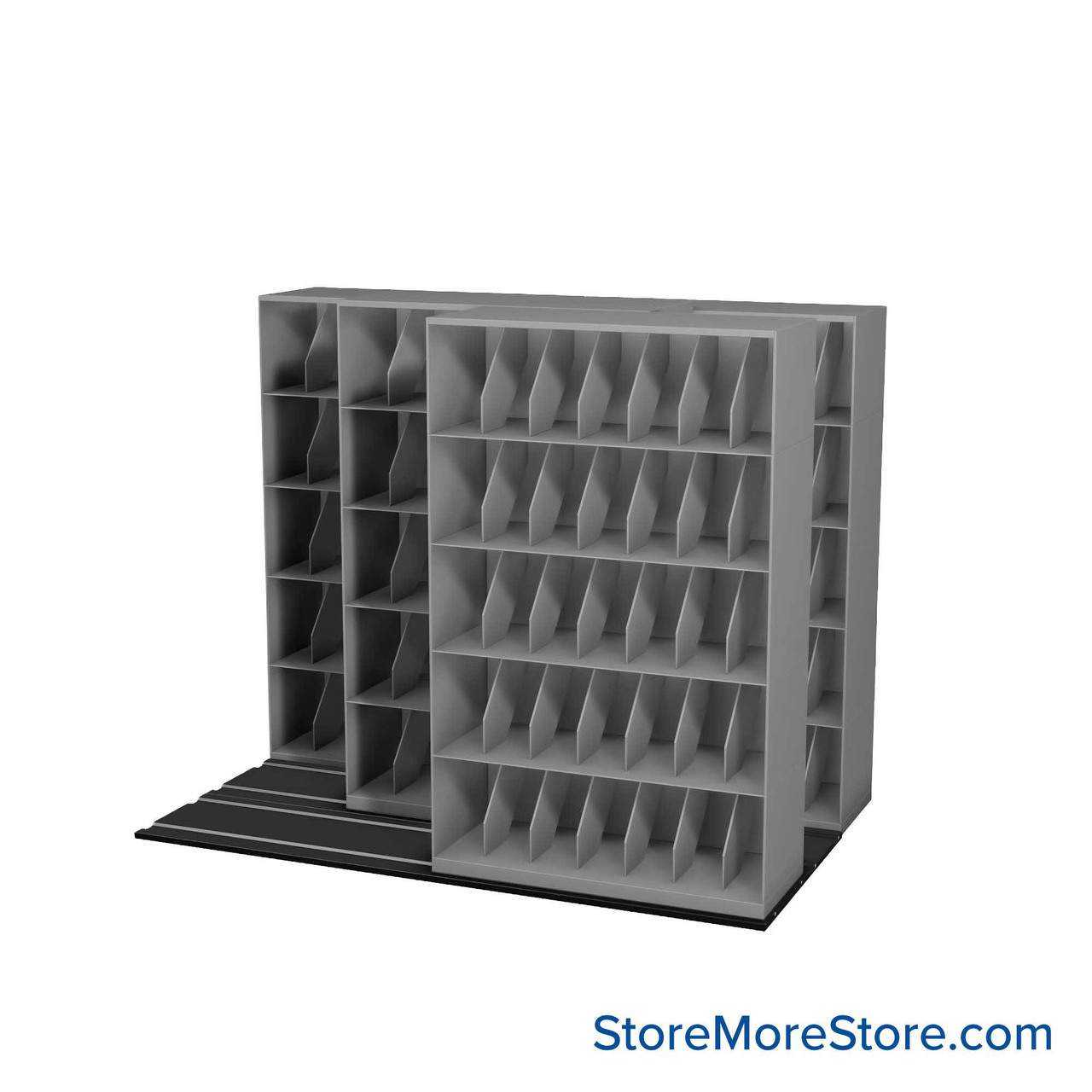 Mobile File Rack, 100" W x 60.75" D x 84.5" H, Fixed Dividers, 48" Shelf Width