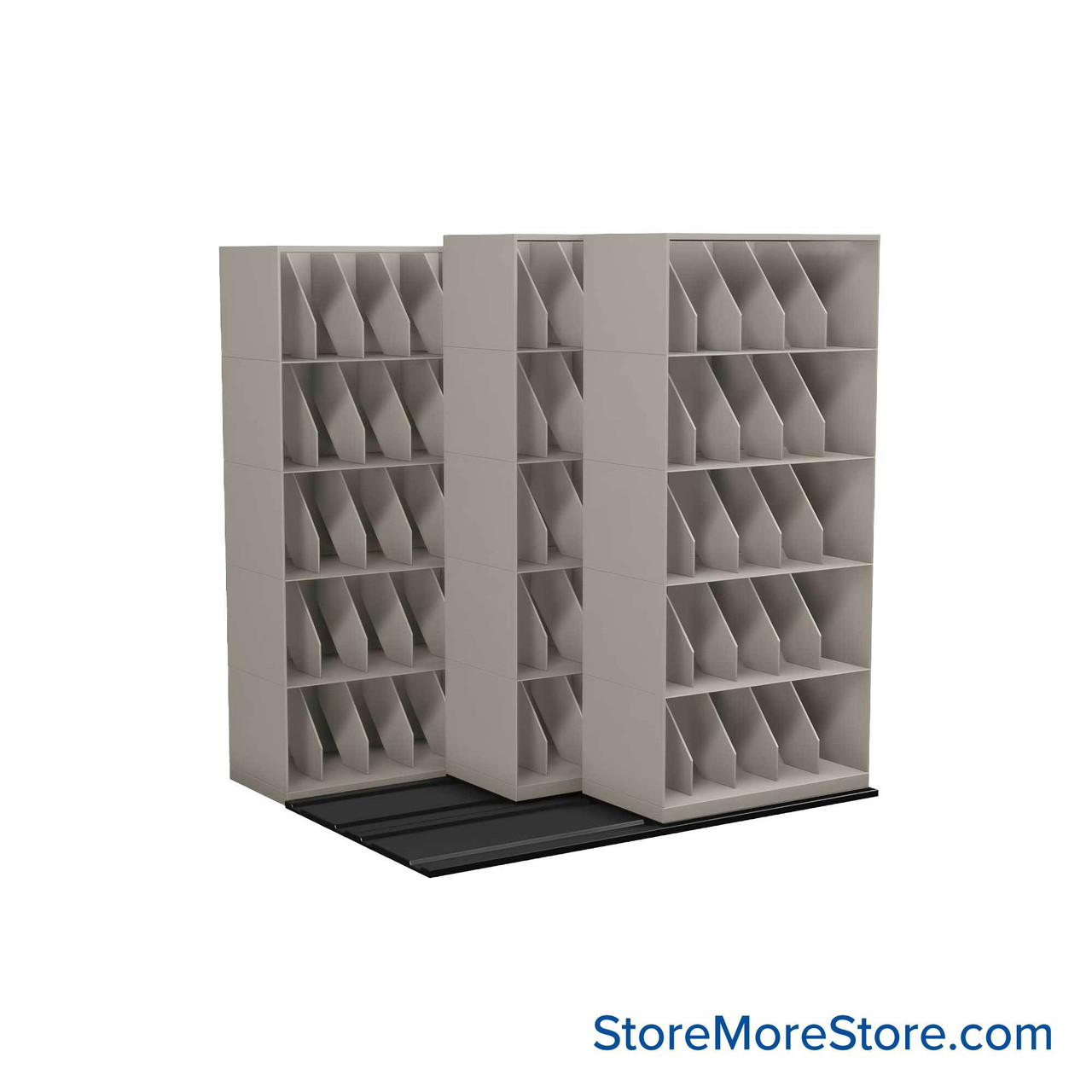 Mobile File Rack, 94.75" W x 60.75" D x 76" H, Fixed Dividers, 36" Shelf Width
