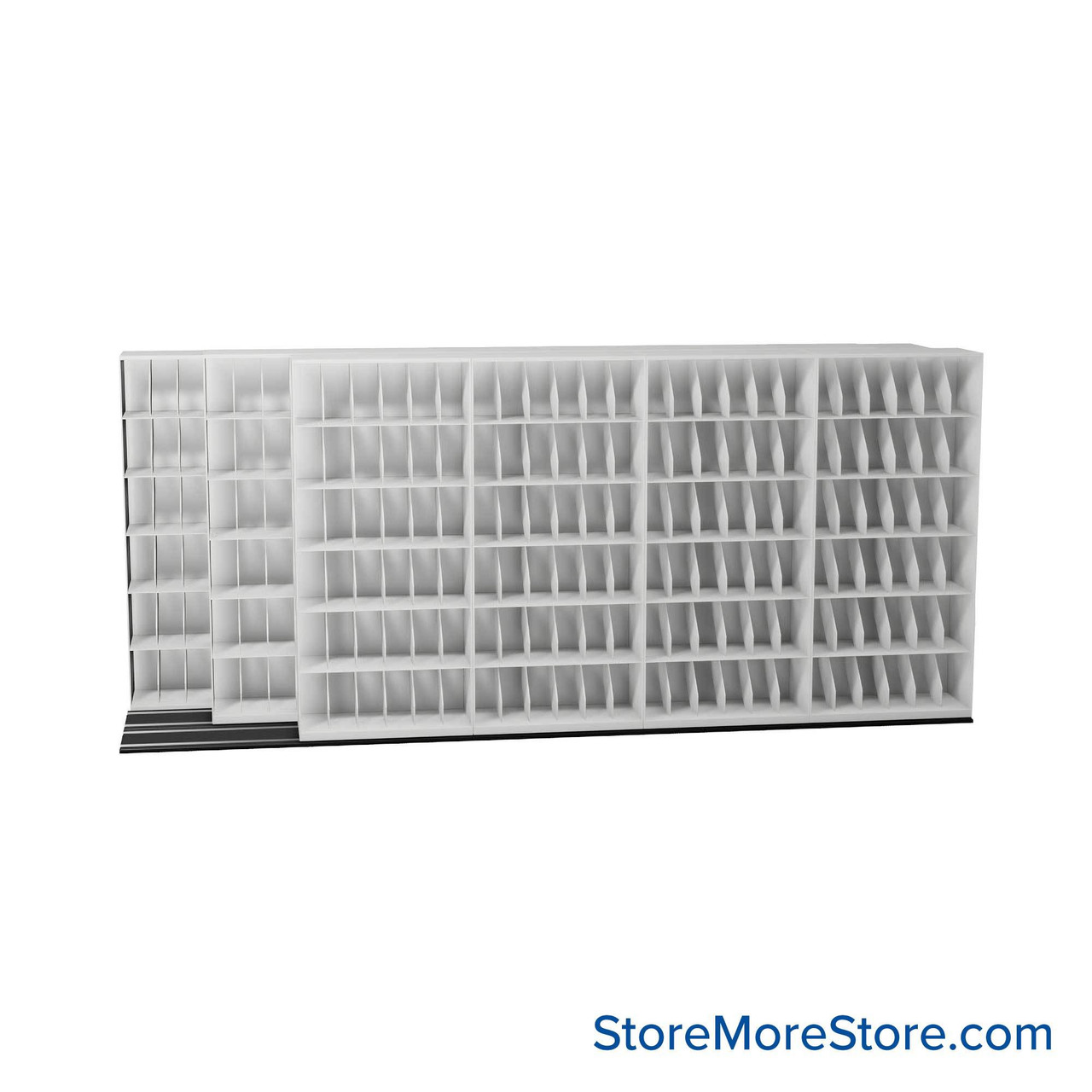 Mobile File Rack, 214" W x 60.75" D x 99.5" H, Fixed Dividers, 42" Shelf Width