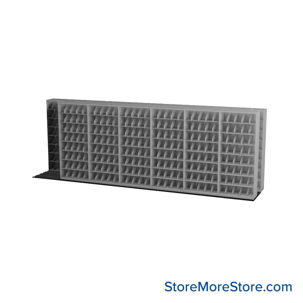 Mobile File Rack, 260" W x 51.75" D x 89.5" H, Fixed Dividers, 36" Shelf Width