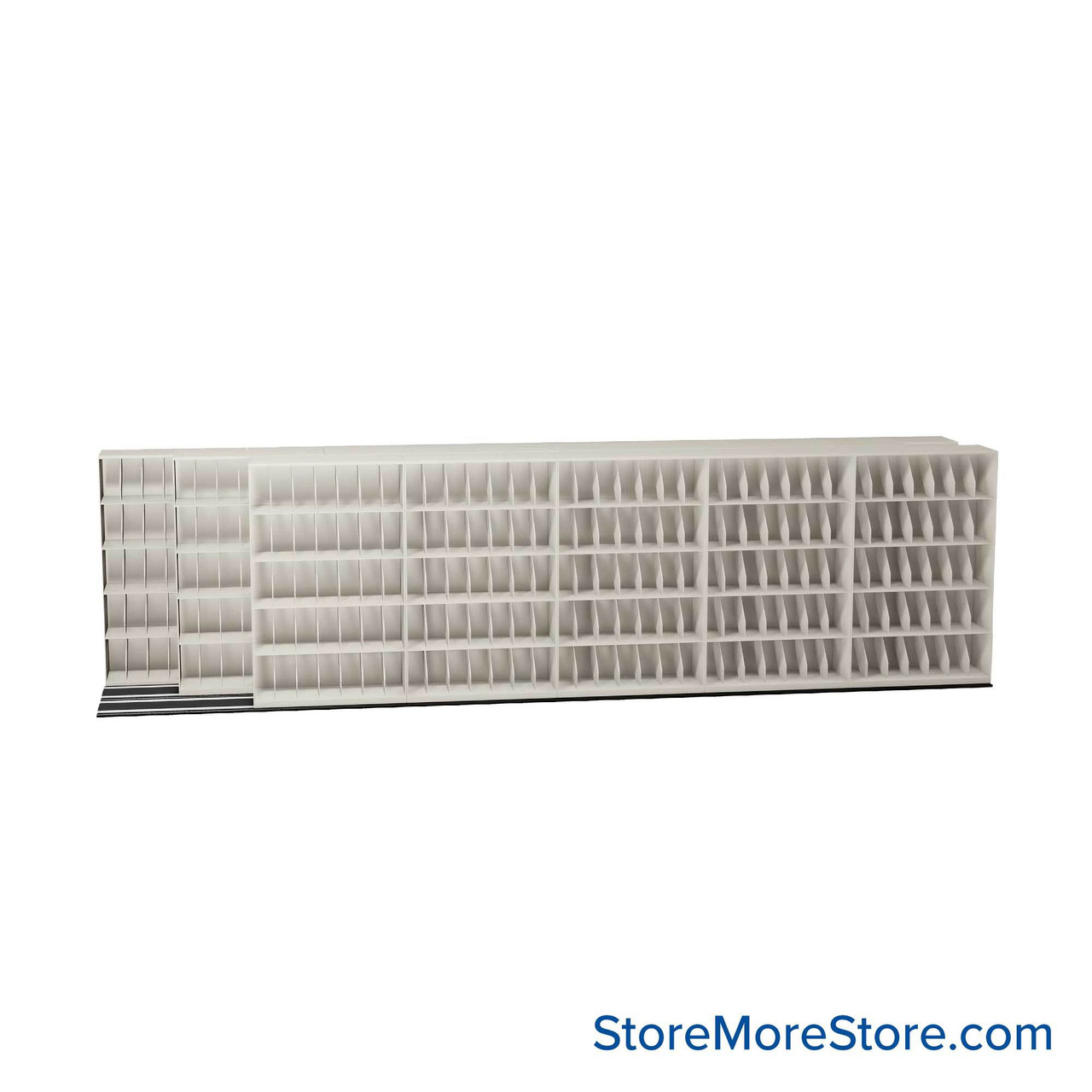 Mobile File Rack, 296" W x 60.75" D x 84.5" H, Fixed Dividers, 48" Shelf Width