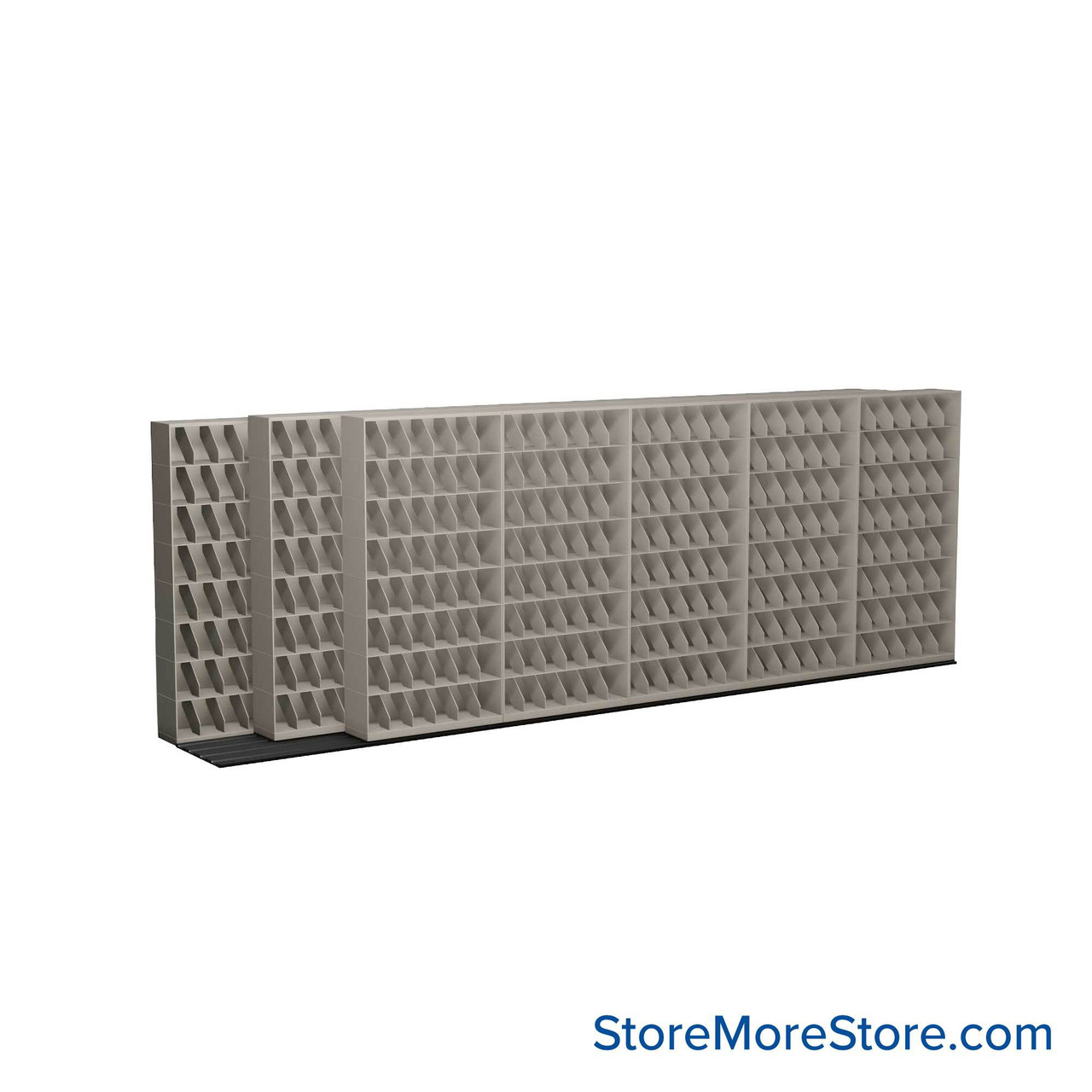 Mobile File Rack, 260" W x 51.75" D x 89.5" H, Fixed Dividers, 42" Shelf Width