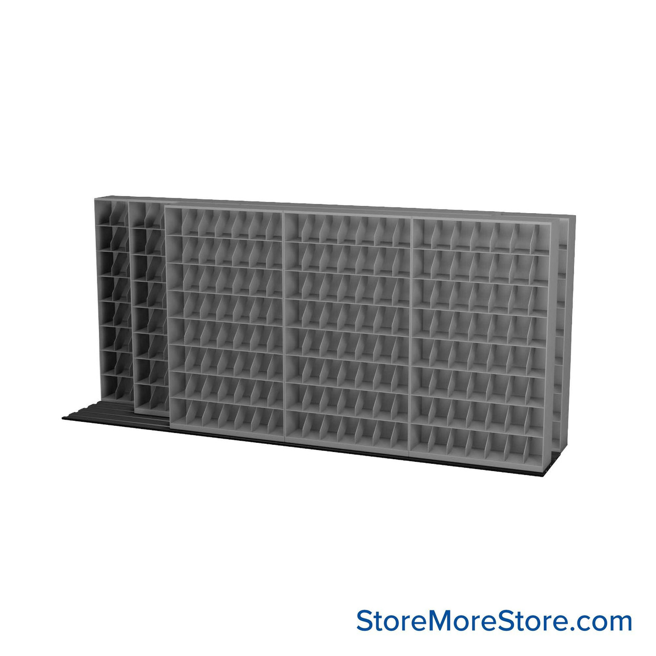 Mobile File Rack, 196" W x 51.75" D x 89.5" H, Fixed Dividers, 48" Shelf Width