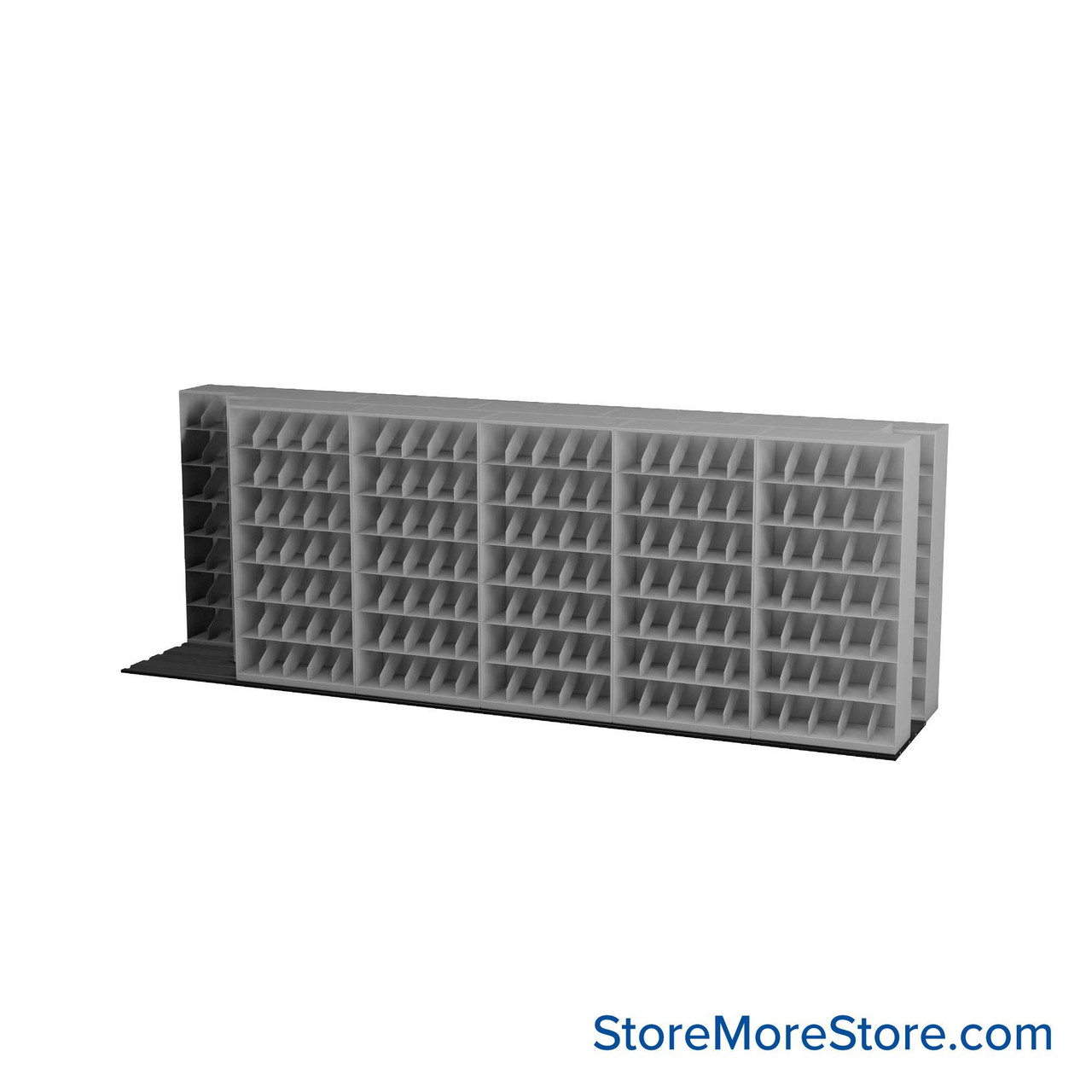 Mobile File Rack, 224" W x 51.75" D x 79.5" H, Fixed Dividers, 36" Shelf Width