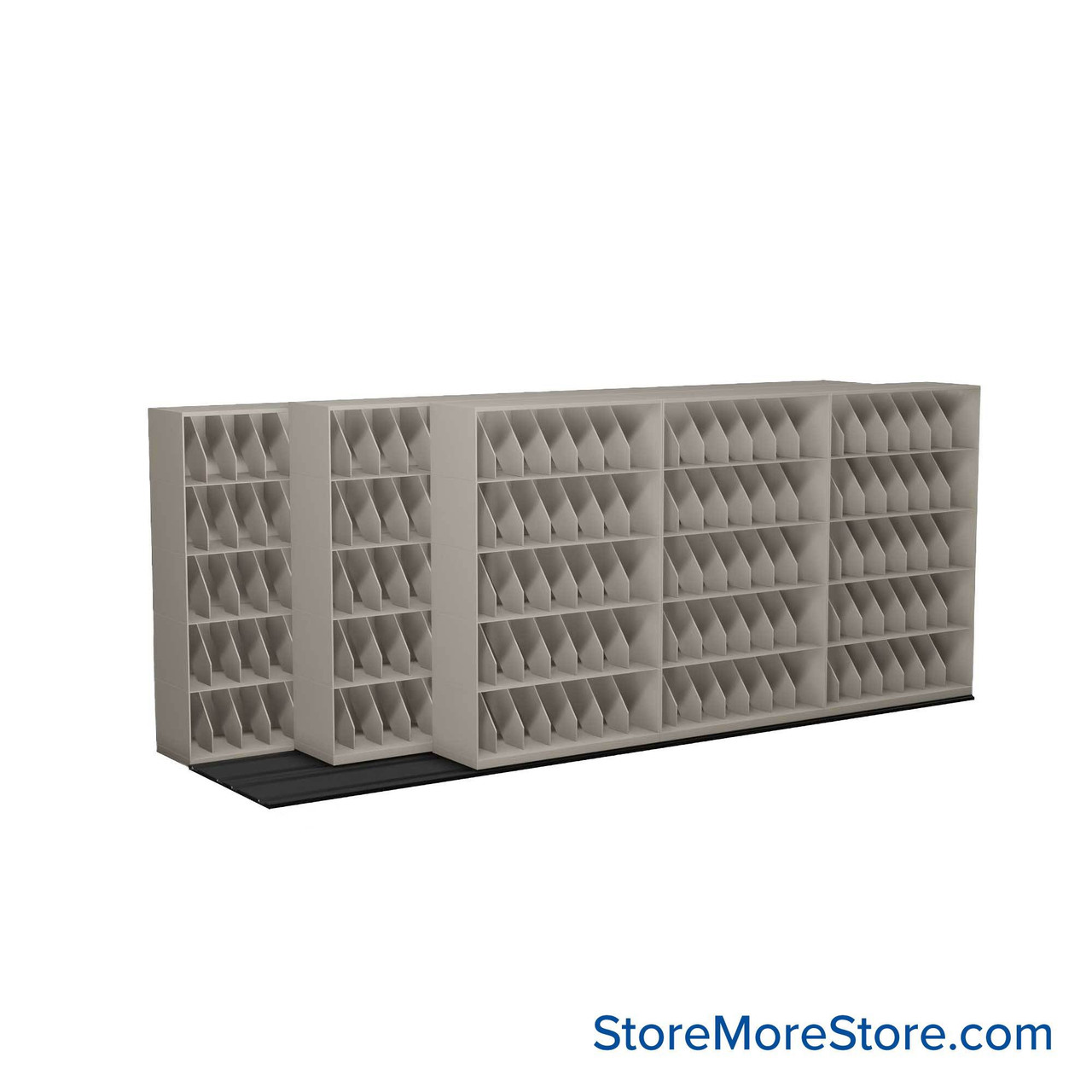 Mobile File Rack, 196" W x 60.75" D x 84.5" H, Fixed Dividers, 48" Shelf Width
