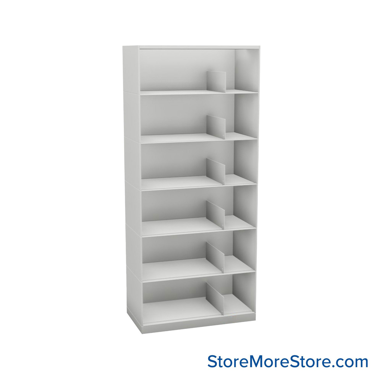 Stackable Metal Shelves, 30" W x 16.25" D x 63" H, Legal Size, 6 Levels, Sliding Dividers