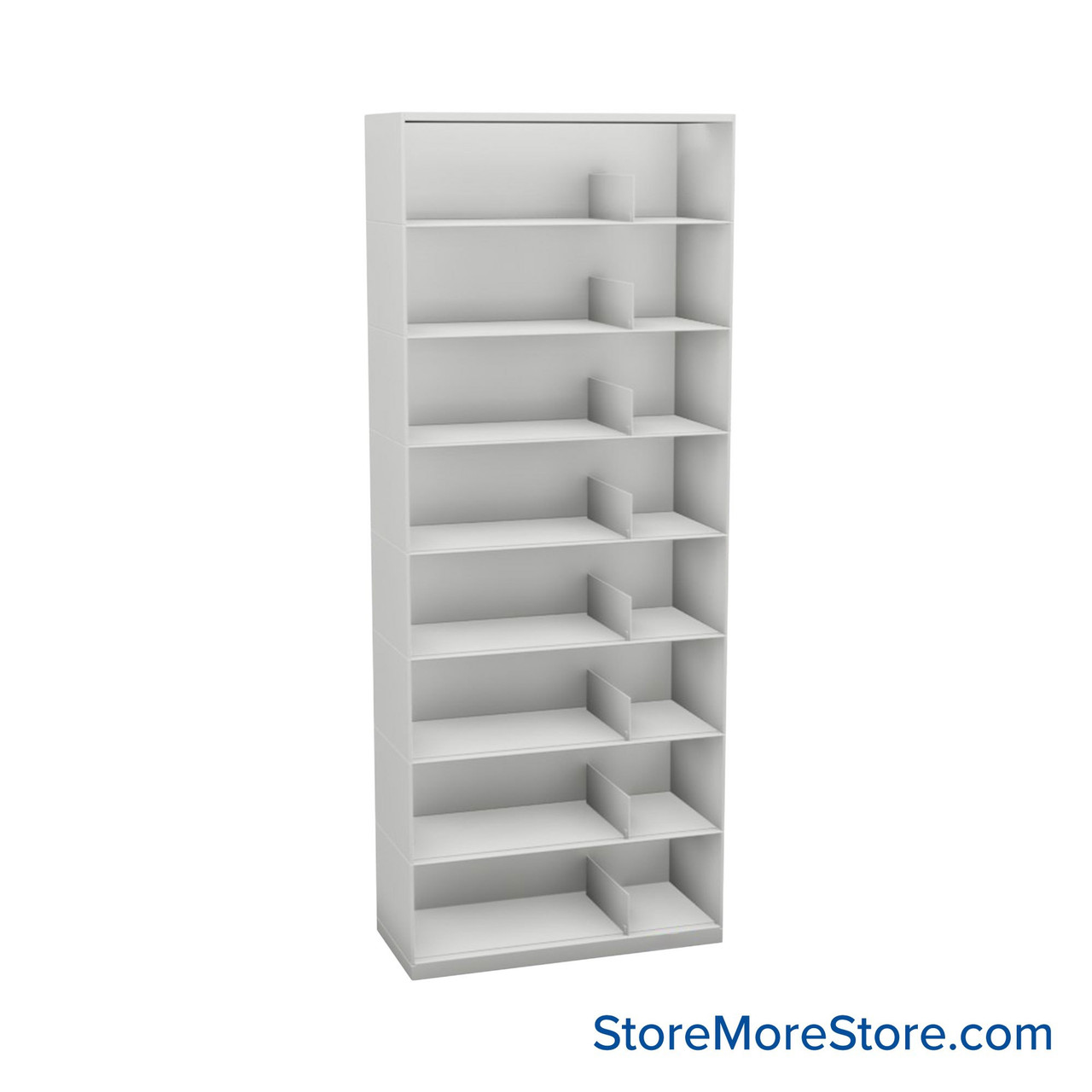 Stackable Metal Shelves, 36" W x 16.25" D x 83" H, Legal Size, 8 Levels, Sliding Dividers