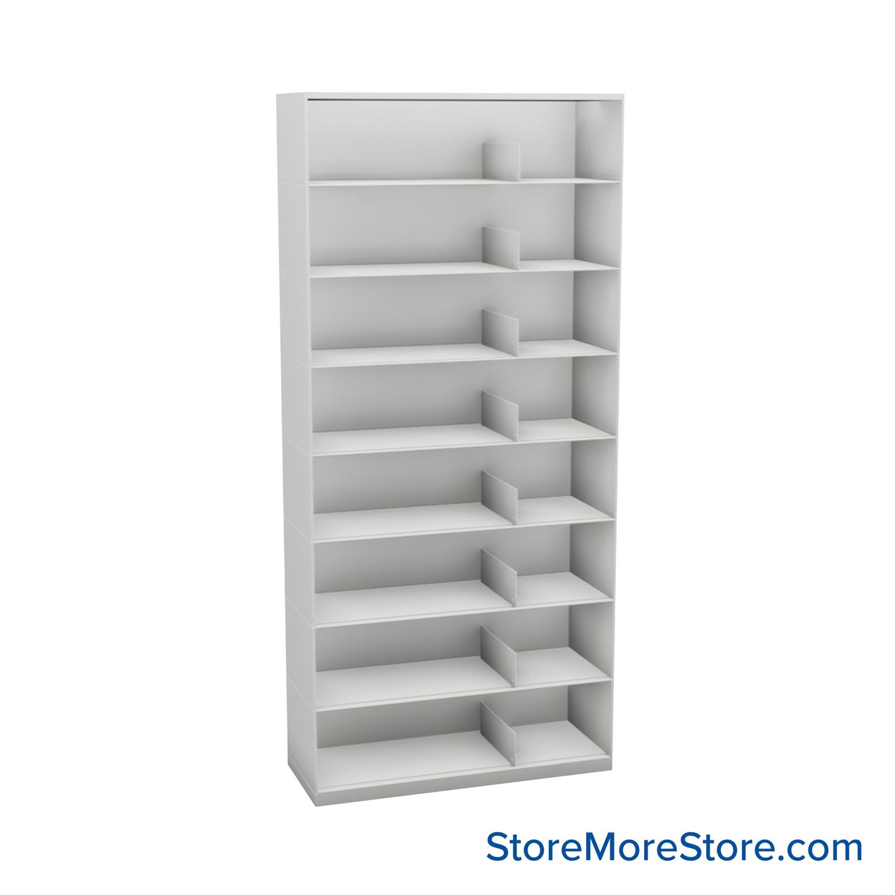 Stackable Metal Shelves, 42" W x 16.25" D x 83" H, Legal Size, 8 Levels, Sliding Dividers