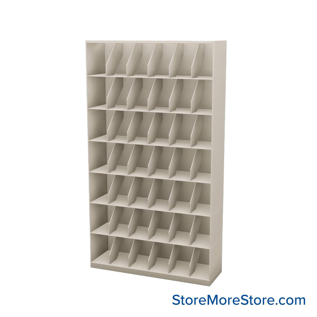 Stackable Metal Shelves, 42" W x 13.25" D x 73" H, Letter Size, 7 Levels, Fixed Welded Dividers
