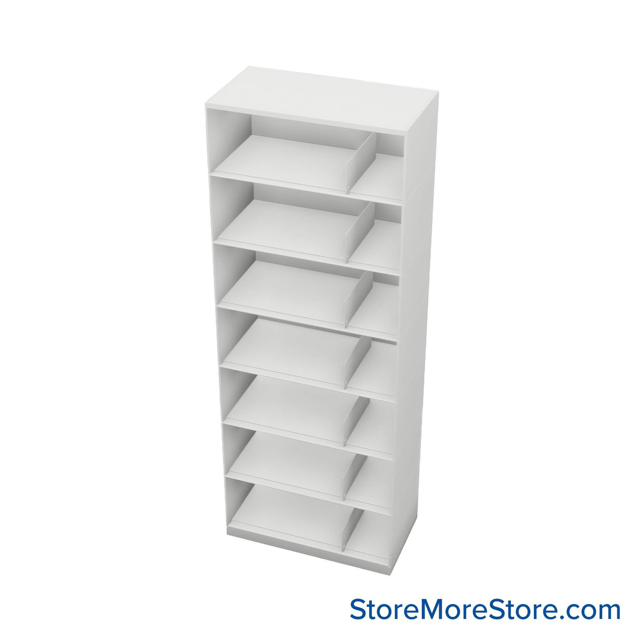 Stackable Metal Shelves, 30" W x 16.25" D x 73" H, Legal Size, 7 Levels, Sliding Dividers