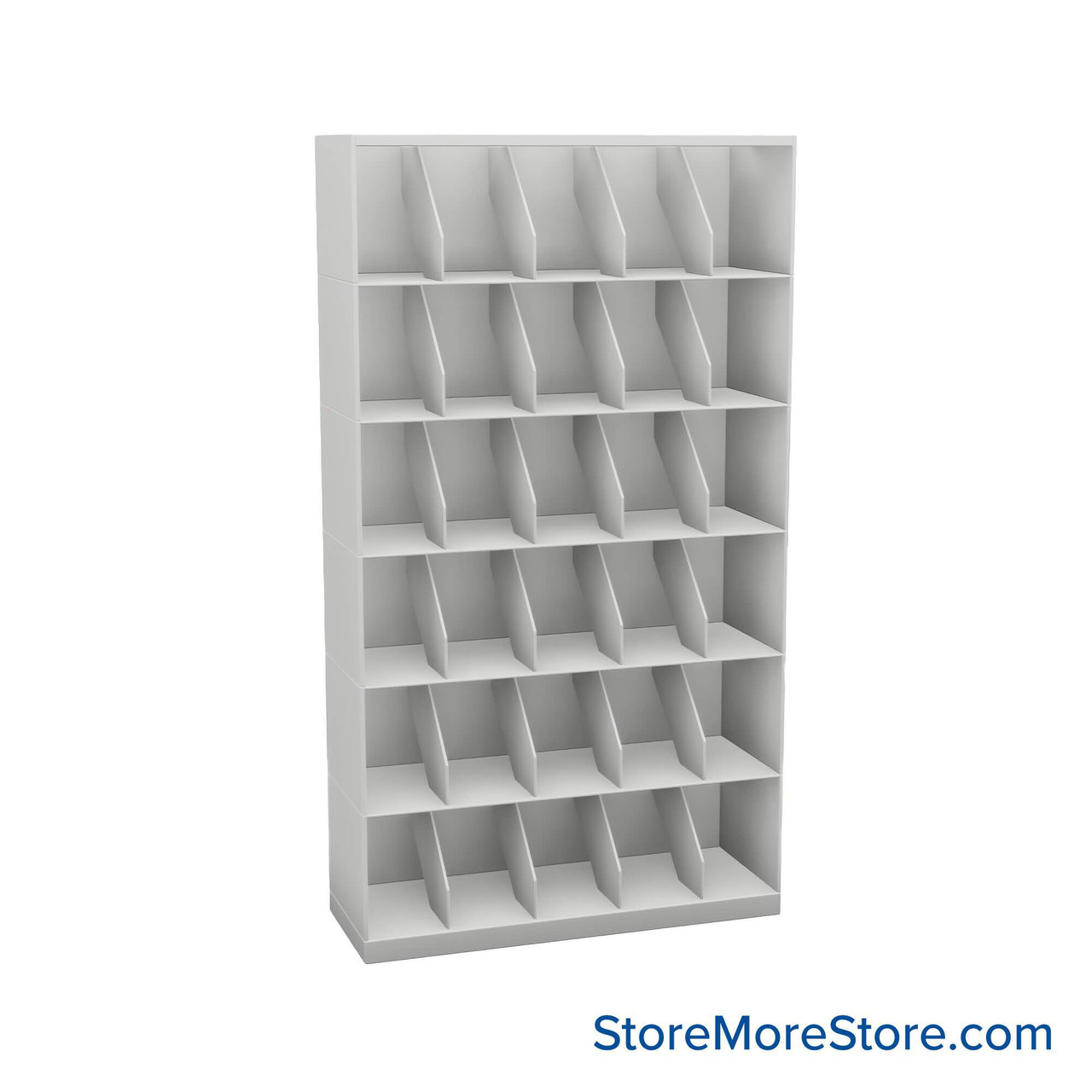 Stackable Metal Shelves, 36" W x 13.25" D x 63" H, Letter Size, 6 Levels, Fixed Welded Dividers