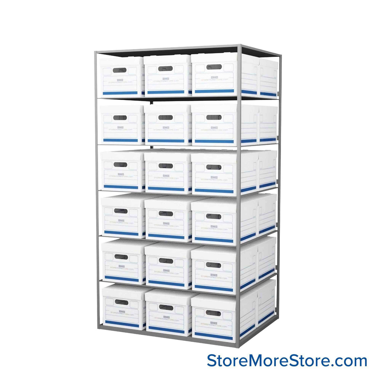 Box Storage Shelves, 42" W x 32" D x 76" H, Double Sided, 7 shelves