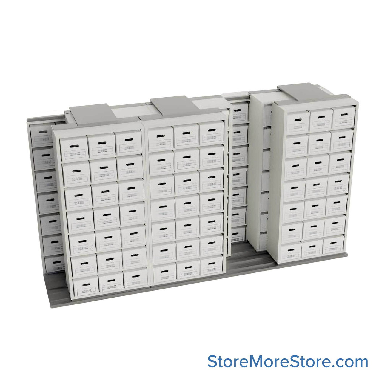 Sliding Box Shelving Storage Systems, 172" W x 53" D x 93.75" H, 4 Stationary Rows, 42" Shelf Width, 2 Moveable Rows
