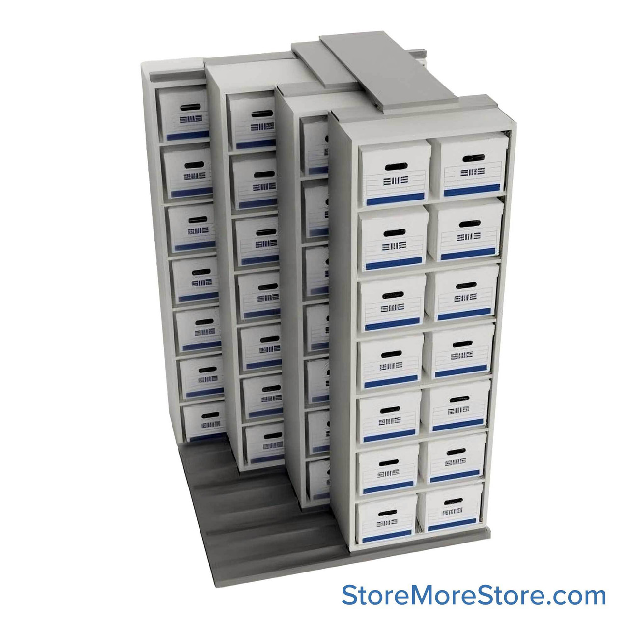Sliding Box Shelving Storage Systems, 64" W x 34.5" D x 93.75" H, 2 Stationary Rows, 30" Shelf Width, 3 Moveable Rows