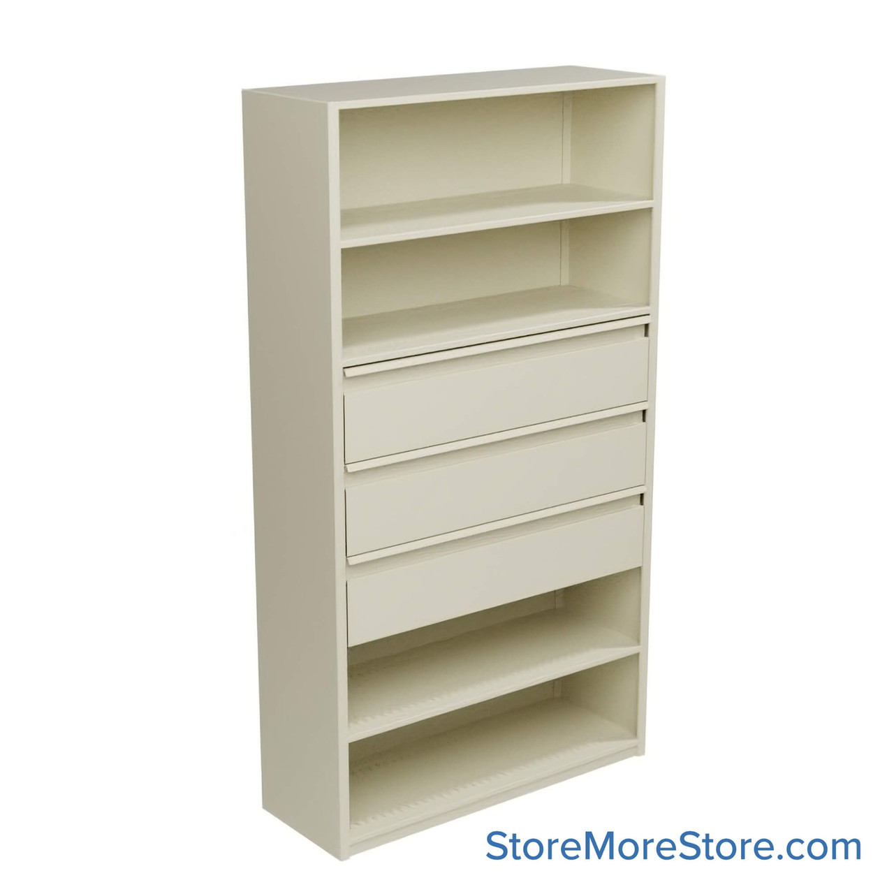 Shelving Units with Drawers, 42" W x 76.25" H, 3 Drawers, 37-1/2"W x 13-3/8"D x 8-3/8"H Drawer Dimensions