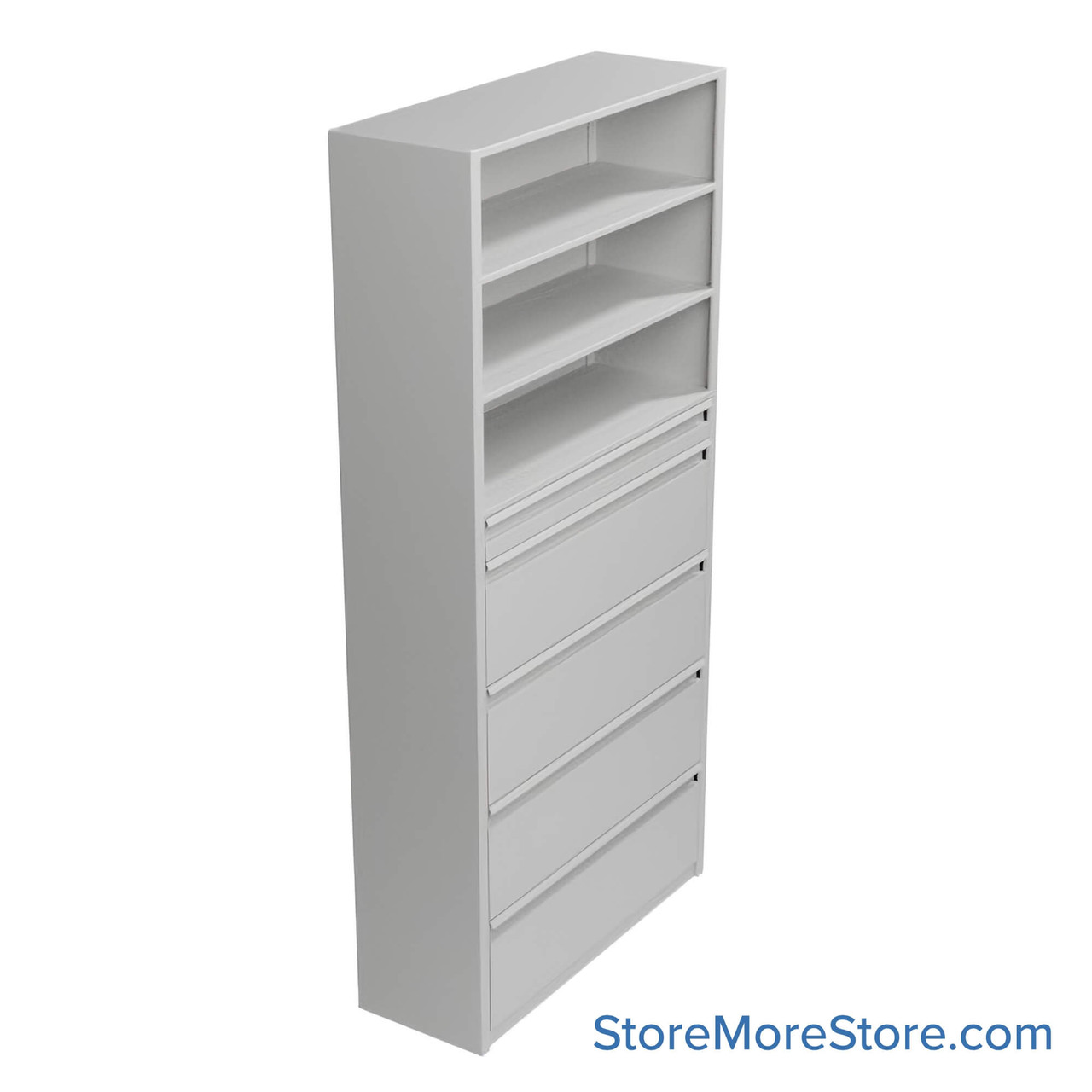 Shelving Units with Drawers, 42" W x 88.25" H, 5 Drawers, 37-1/2"W x 13-3/8"D x 11-3/8"H Drawer Dimensions
