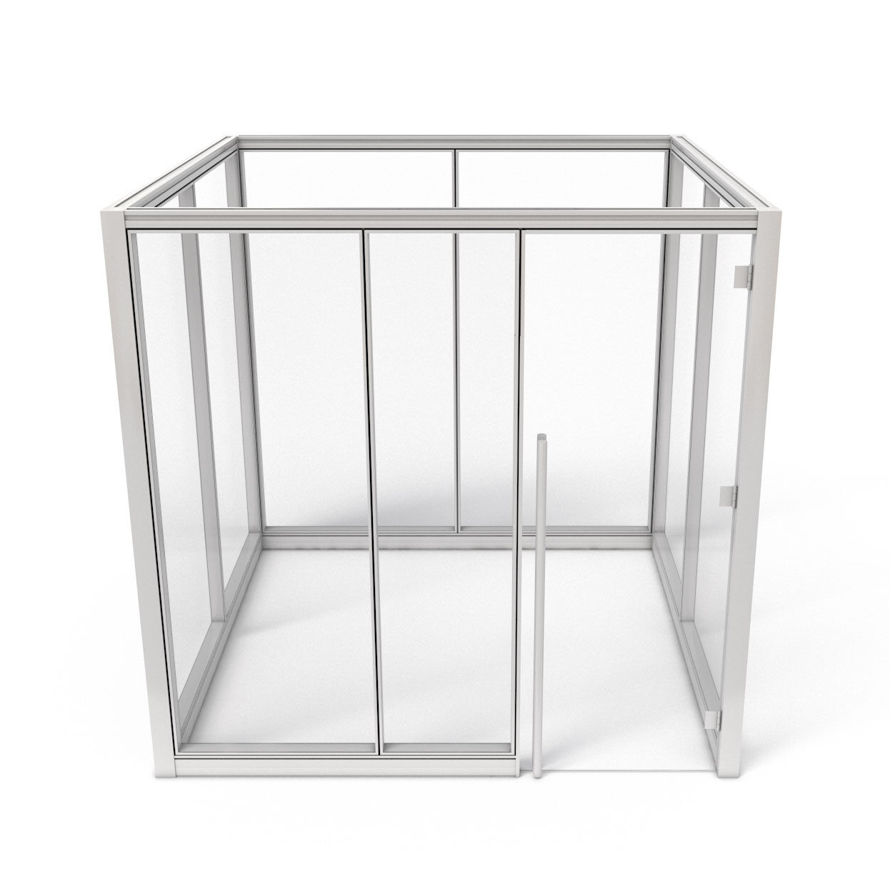Modern Office Cubicles, 8" x 8" 4-Sided Office with Swinging Clear Glass Door and Clear Glass Panels