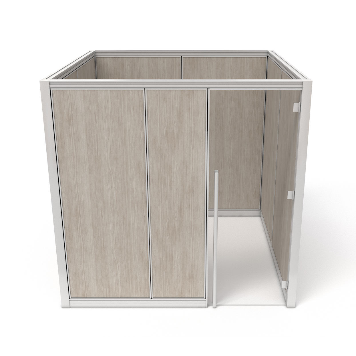 Modern Office Cubicles, 8" x 8" 4-Sided Office with Swinging Clear Glass Door and Laminate Panels