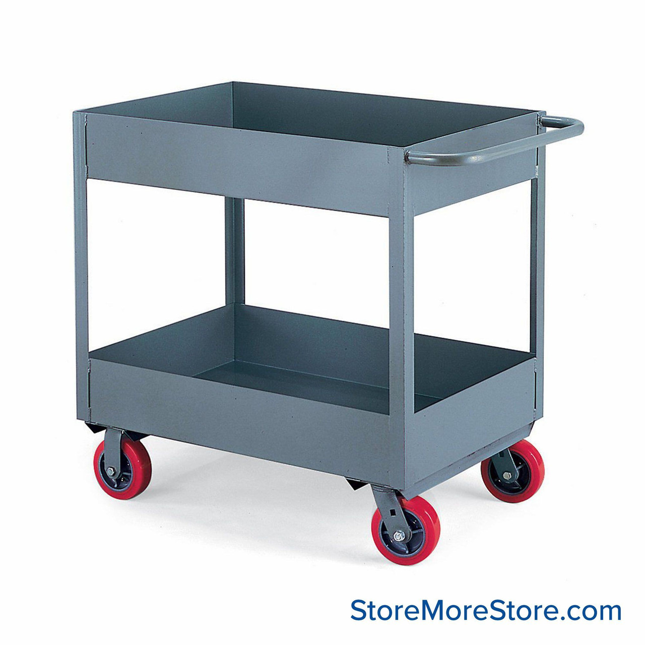 Steel Utility Cart, 18" W x 30" D x 38" H, 6" Polyurethane Casters, 3" Deep Shelf Edging
