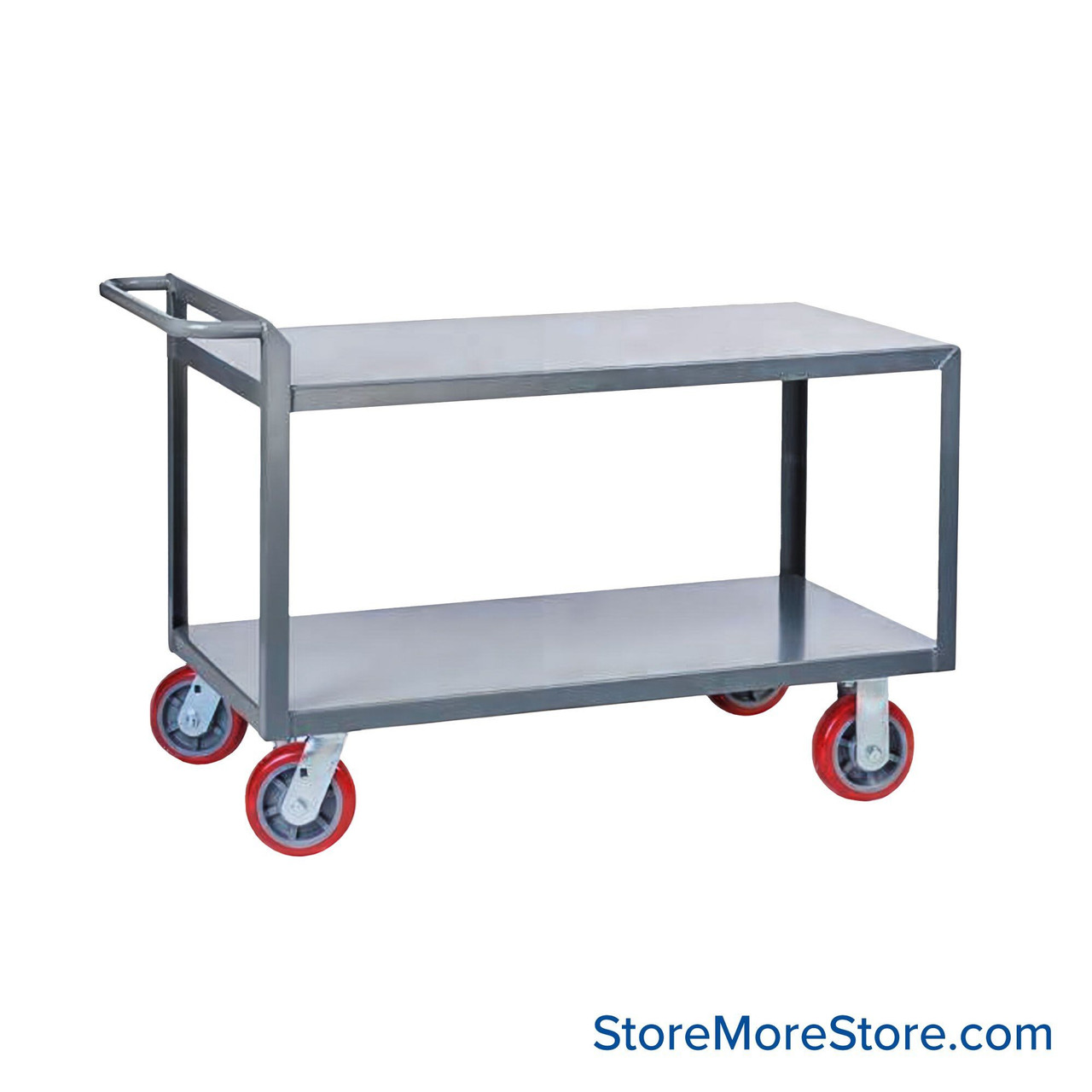 Mobile Utility Cart, 24" W x 48" D x 30" H, 6" Polyurethane Casters, Flush Shelves