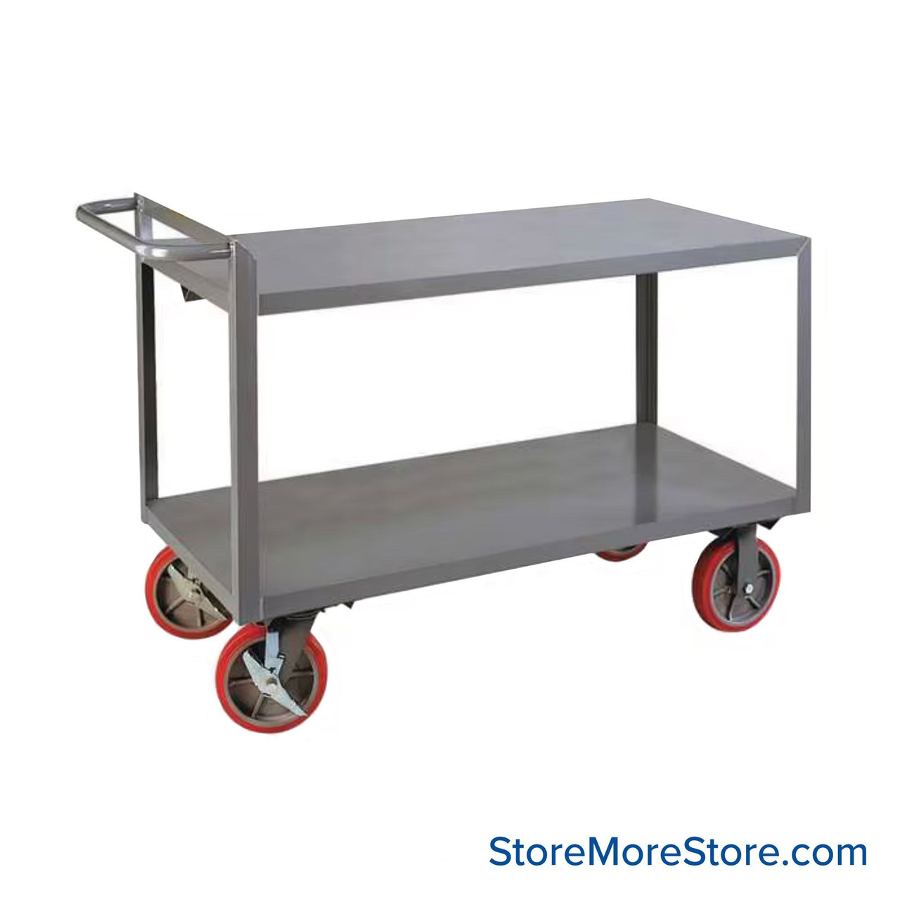 Mobile Utility Cart, 30" W x 48" D x 32" H, 8" Polyurethane Casters, Flush Shelves