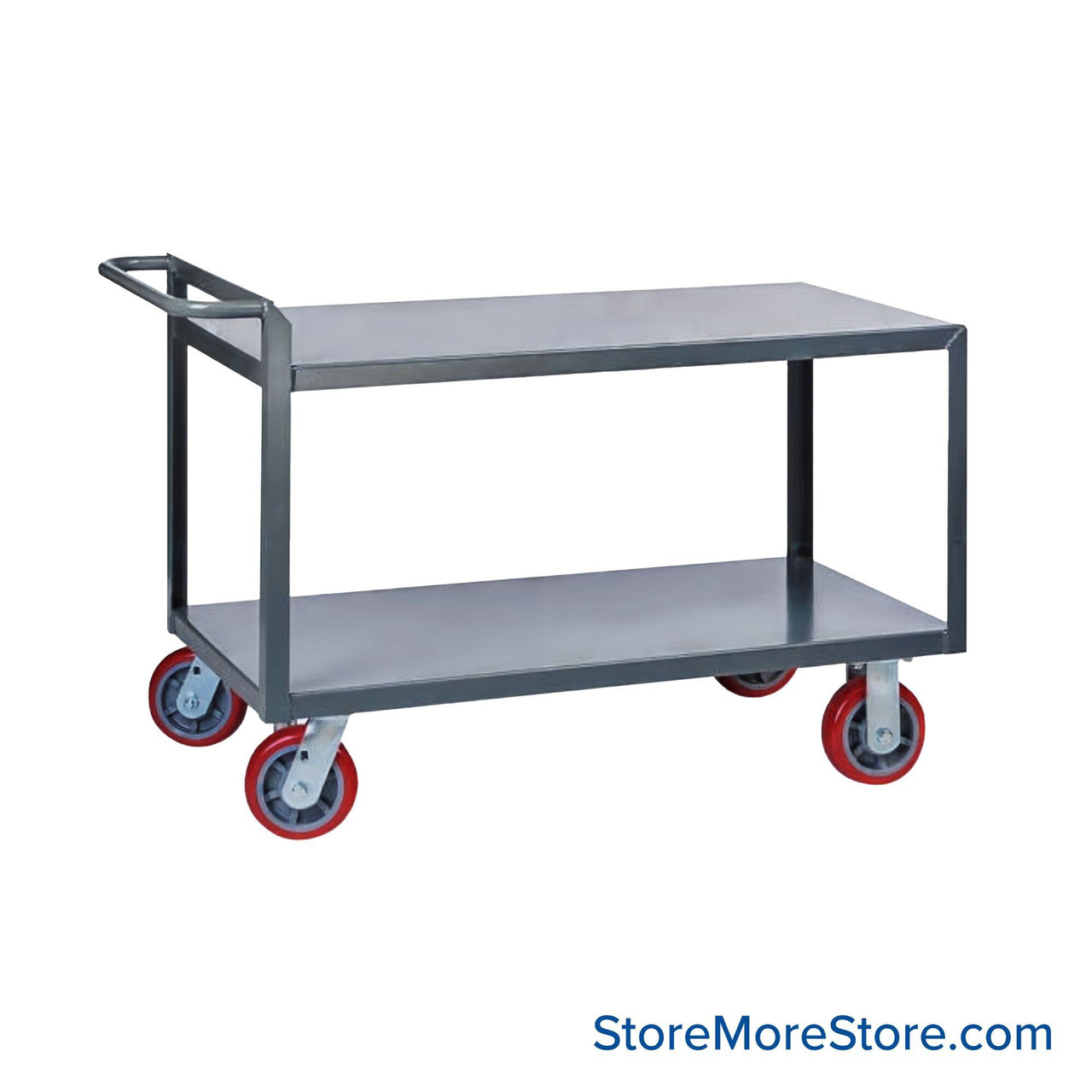 Mobile Utility Cart, 30" W x 60" D x 30" H, 6" Polyurethane Casters, Flush Shelves