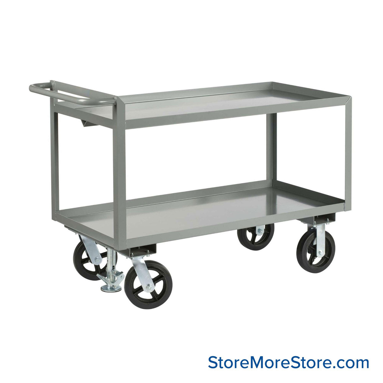 Mobile Utility Cart, 30" W x 60" D x 32" H, 8" Mold-on Rubber w/ Floor Lock Casters, 1.5" Retaining Lip