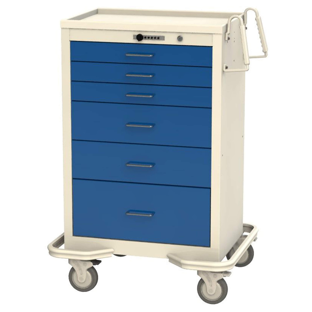 Aluminum and Steel Anesthesia Carts, 32" W x 25" D x 46" H, 3 Small, 2 Medium, 1 Large, Push Button Lock w/ Key Override