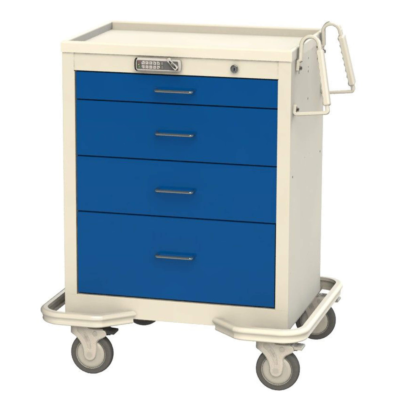 Aluminum and Steel Anesthesia Carts, 32" W x 25" D x 40" H, 1 Small, 2 Medium, 1 Large, Electronic Push Button Lock w/ Key Override