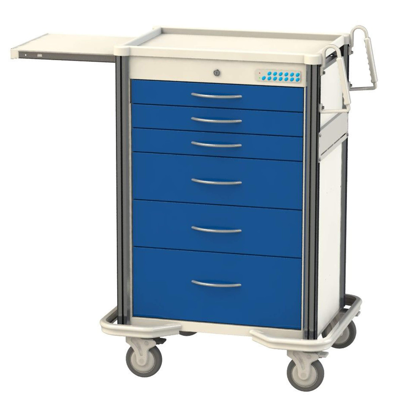 Aluminum and Steel Anesthesia Carts, 32" W x 25" D x 43.5" H, 3 Small, 2 Medium, 1 Large, Electronic Auto-Lock Keypad w/ Key Override