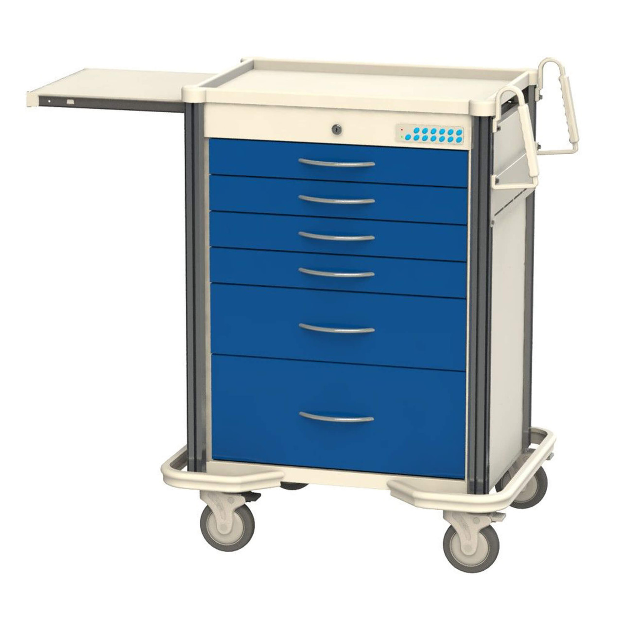 Aluminum and Steel Anesthesia Carts, 32" W x 25" D x 43.5" H, 4 Small, 1 Medium, 1 Large, Electronic Auto-Lock Keypad w/ Key Override