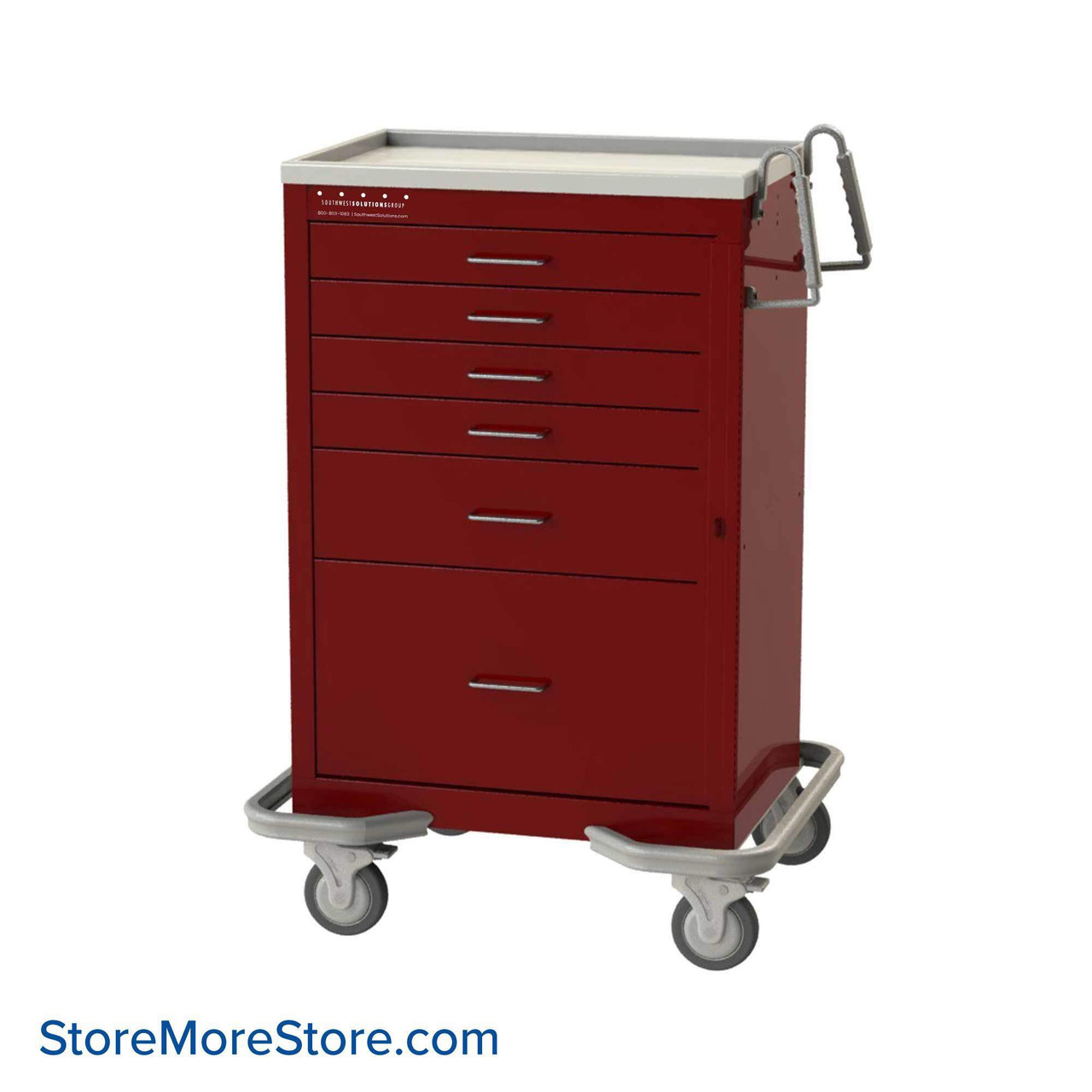 Hospital Crash Cart, 46" High, Four 3", One 6", One 12" Drawers, 4" Chrome Plated Handle, Steel