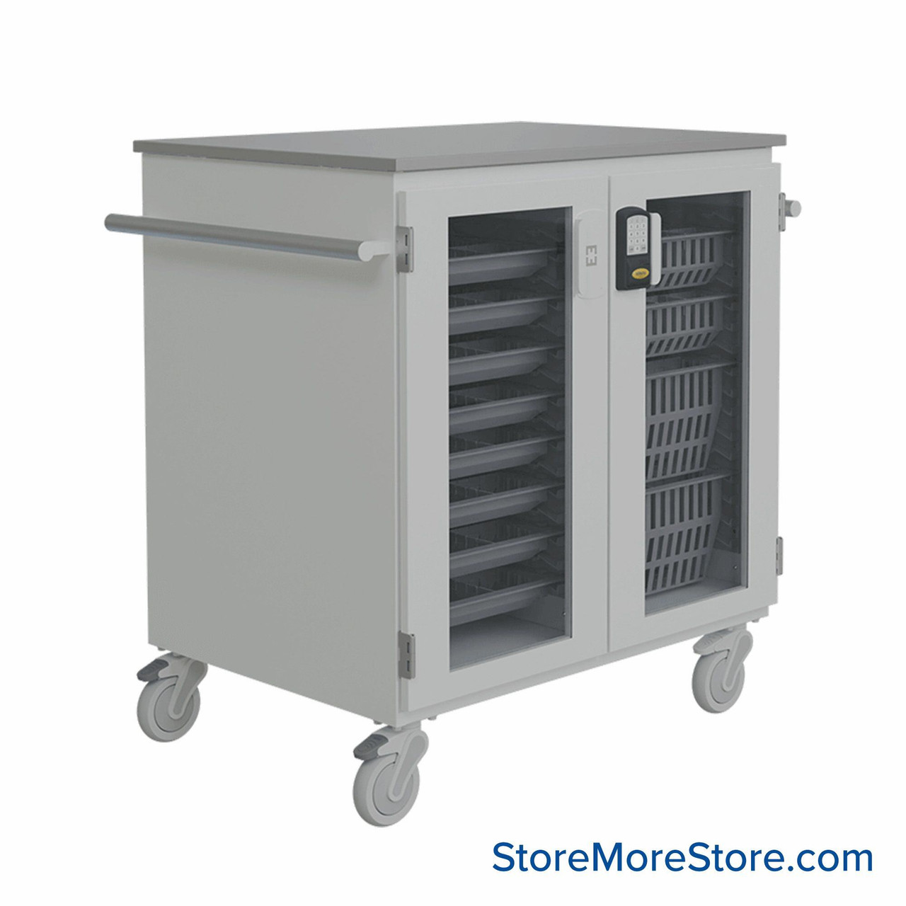 Medical Supply Cart, 3 Baskets 4''D, 1 Basket 8''D, 2 Trays 2''D, Electronic Proximity Locking Options