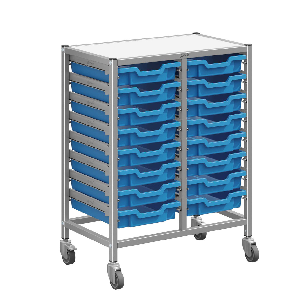 Mobile Classroom Cart, 16 Shallow Trays