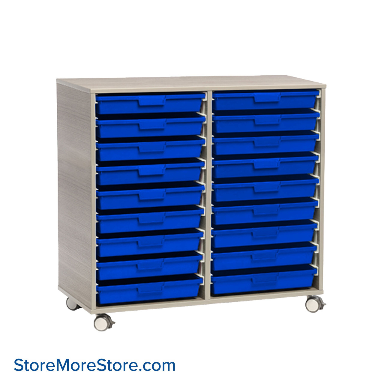 Rolling Carts With Trays, 40" W x 18.75" D x 38.75" H, .75" Wood Frame, 18 Trays, Includes Casters