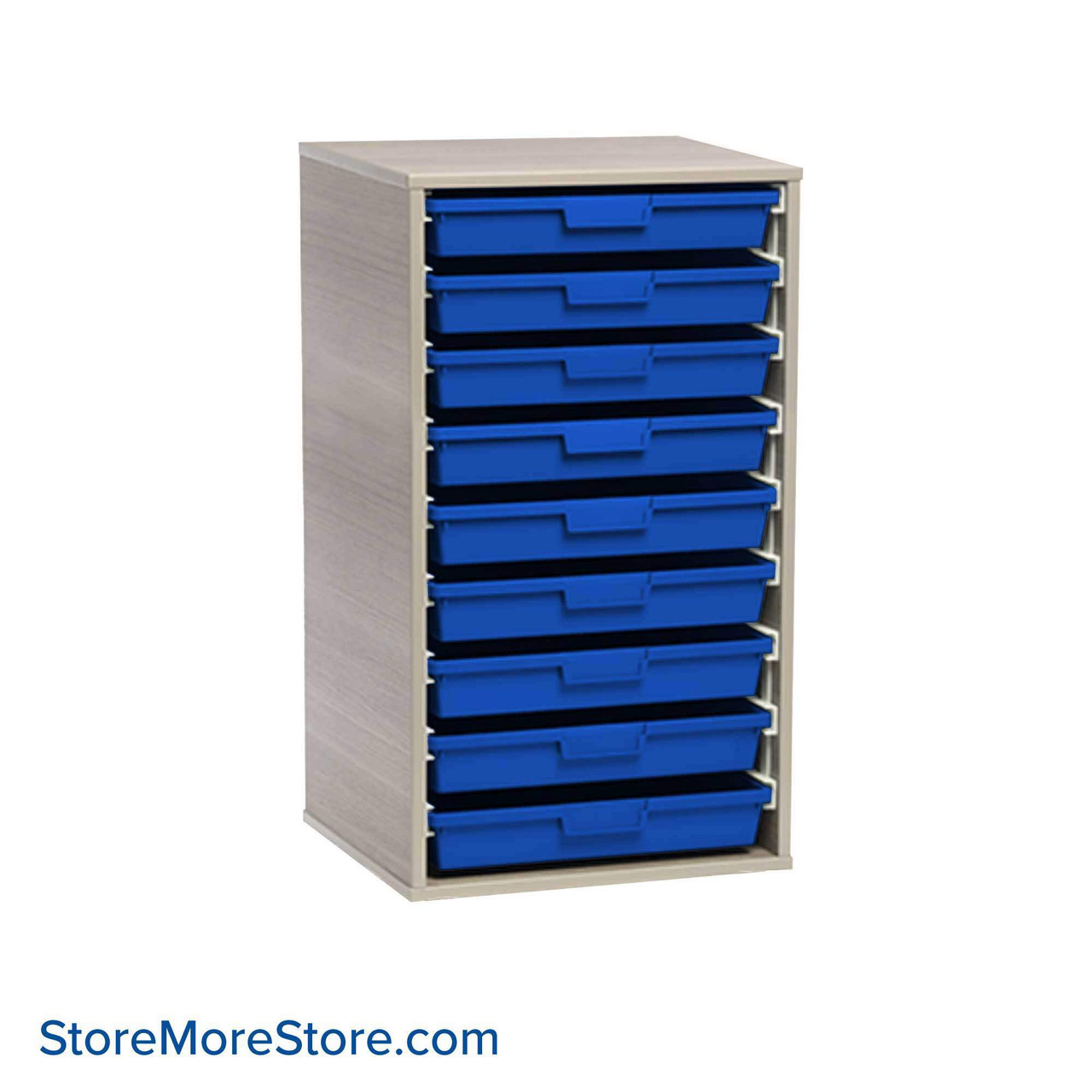 Rolling Carts With Trays, 20.25" W x 18.75" D x 38.75" H, .75" Wood Frame, 9 Trays, Without Casters